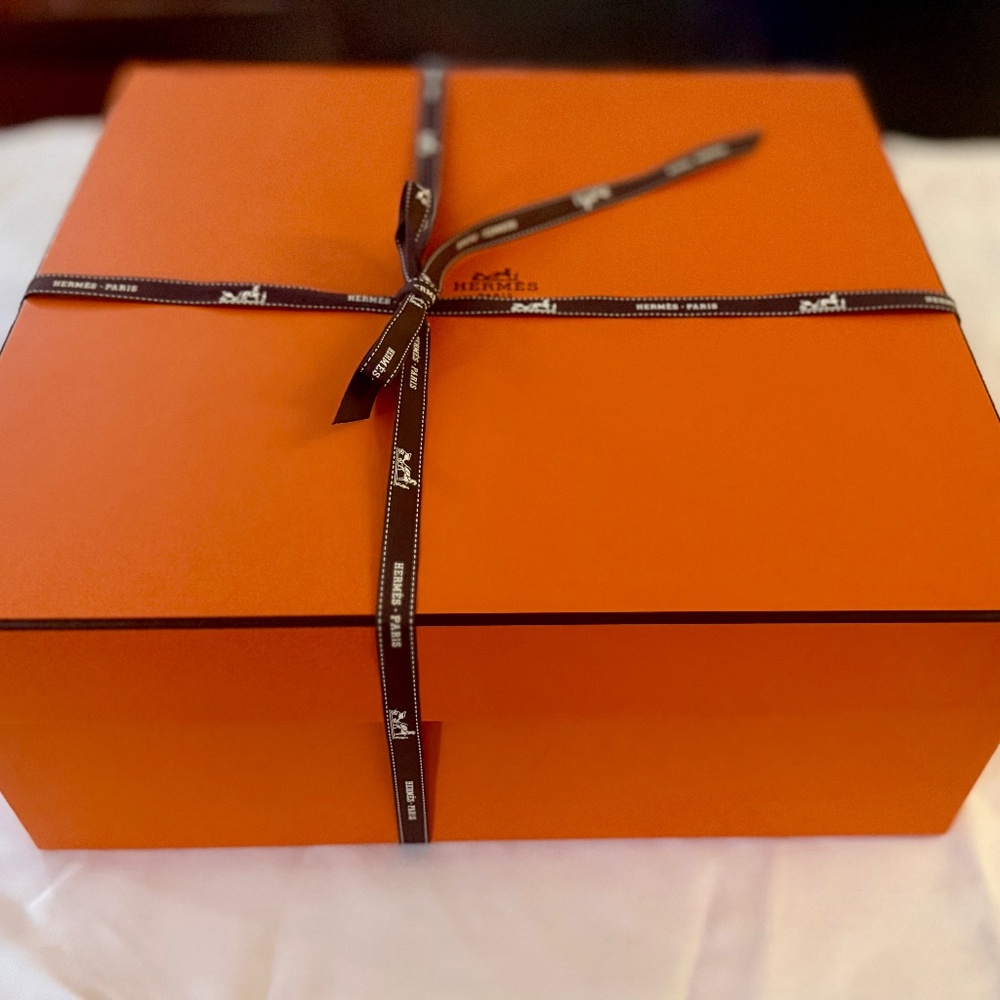 Empty Hermes Orange Box with original dustbag and brown ribbon